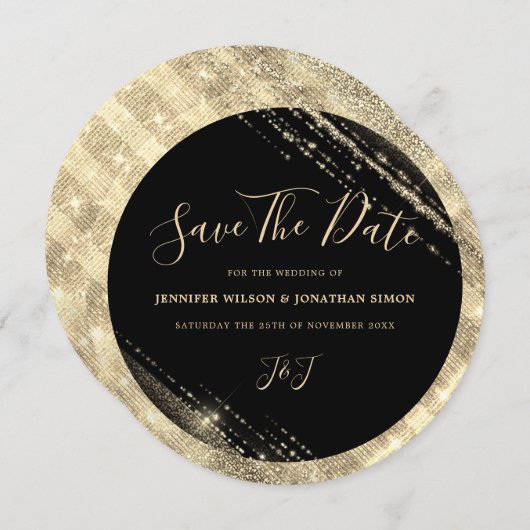 Save The Date Parties scintillant d'or Enregistrer la date Invit (Devant / Derrière)