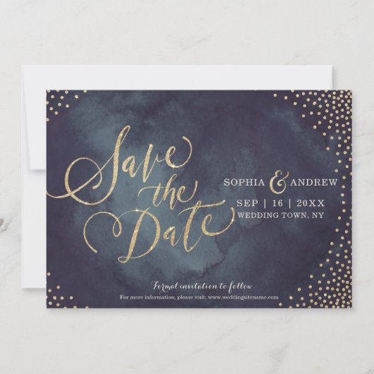 Save The Date Parties scintillant d'or glam moderne calligraphie (Devant)