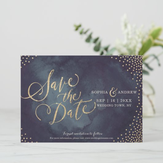 Save The Date Parties scintillant d'or glam moderne calligraphie (Debout devant)
