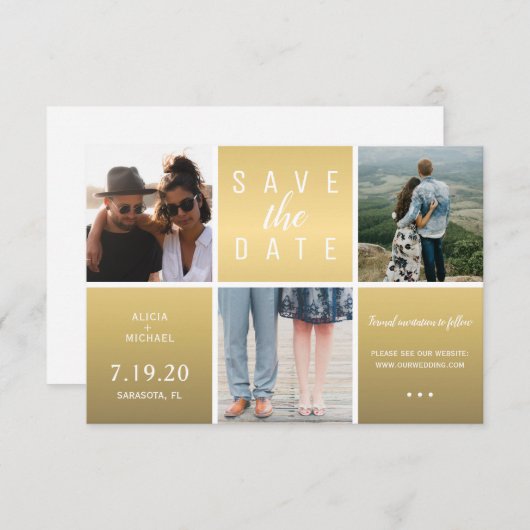 Save The Date Parties scintillant d'or moderne 3 photo collage m (Devant / Derrière)