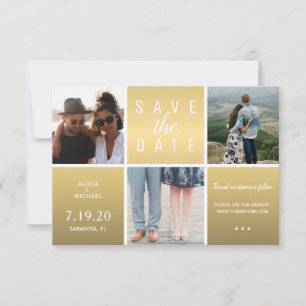Save The Date Parties scintillant d'or moderne 3 photo collage m
