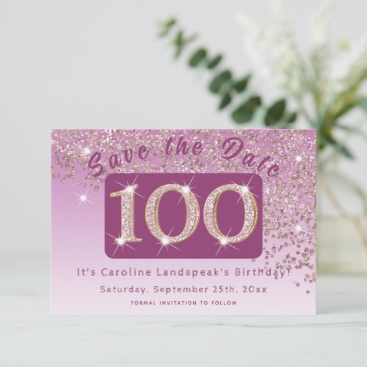 Save The Date Parties scintillant d'or Rose brillante pour 100e  (Debout devant)