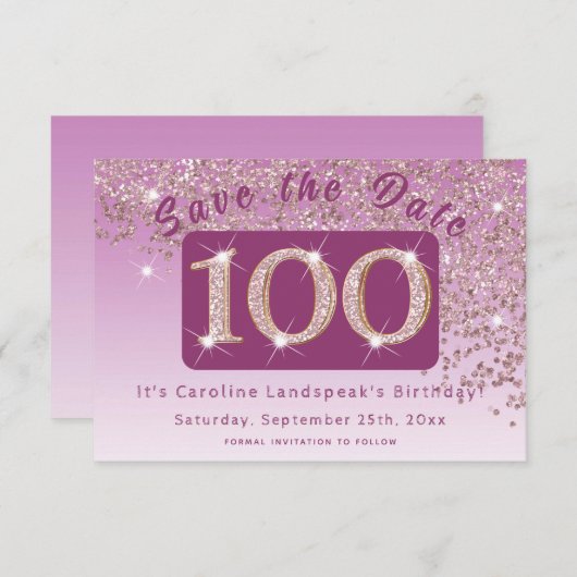 Save The Date Parties scintillant d'or Rose brillante pour 100e (Devant / Derrière)