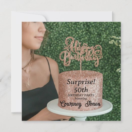 Save The Date Parties scintillant d'or rose gâteau d'anniversair (Devant)