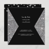 Save The Date Parties scintillant en argent et Mariage photo noi (Devant / Derrière)