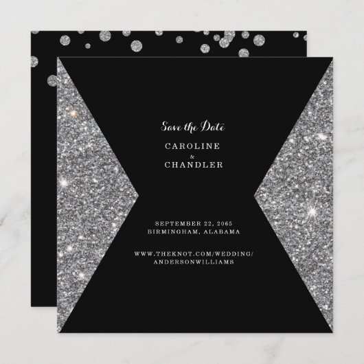 Save The Date Parties scintillant en argent et Mariage photo noi (Devant / Derrière)