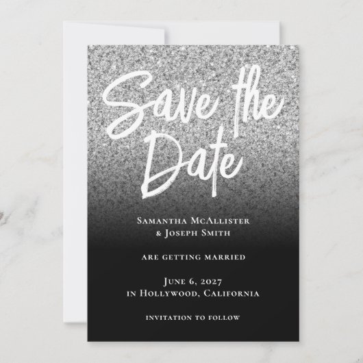 Save The Date Parties scintillant en argent noir Ombre (Devant)