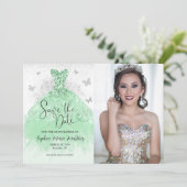 Save The Date Parties scintillant en argent vert Sage Robe Quinc (Debout devant)