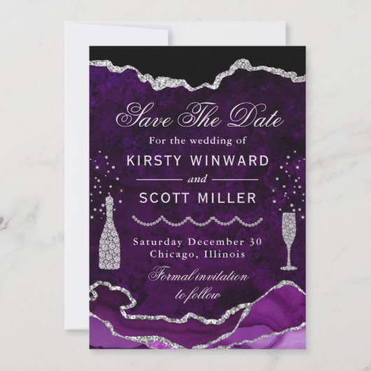 Save The Date Parties scintillant en marbre marbre Mariage d'âge (Devant)