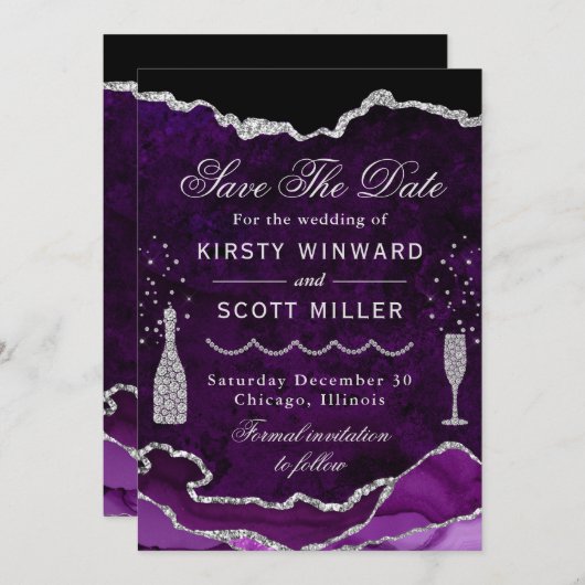 Save The Date Parties scintillant en marbre marbre Mariage d'âge (Devant / Derrière)