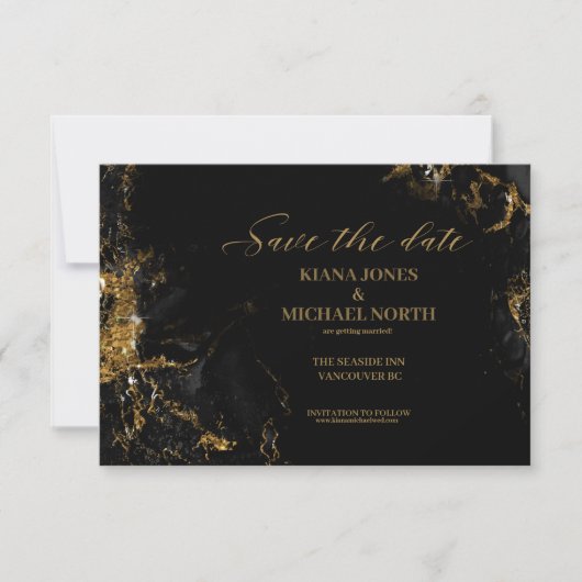 Save The Date Parties scintillant en marbre Mariage Black Gold I (Devant)