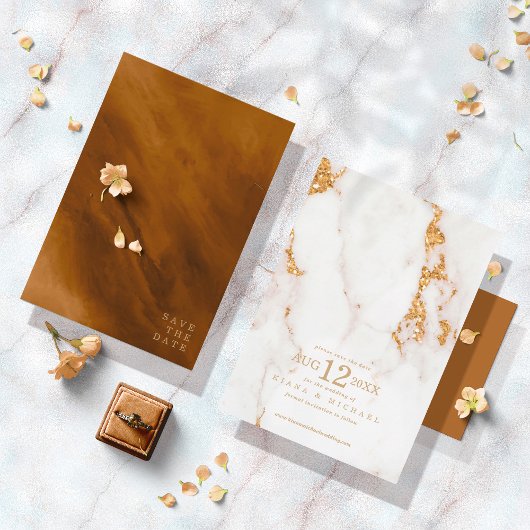 Save The Date Parties scintillant en marbre moderne Mariage Gold