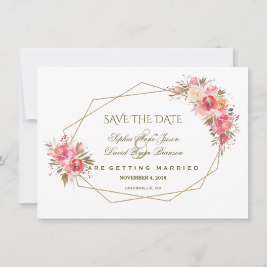 Save The Date Parties scintillant Floral Flush Or Vider Enregist (Devant)