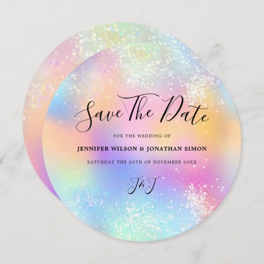 Save The Date Parties scintillant holographique Pastel Wedding E (Devant / Derrière)
