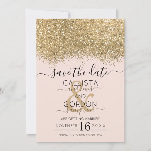 Save The Date Parties scintillant moderne de luxe rose or Mariag (Devant)