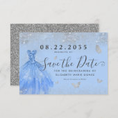 Save The Date Parties scintillant moderne Dusty Blue Silver Gown (Devant / Derrière)
