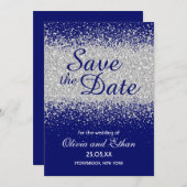 Save The Date Parties scintillant moderne en argent et Royal Blu (Devant / Derrière)