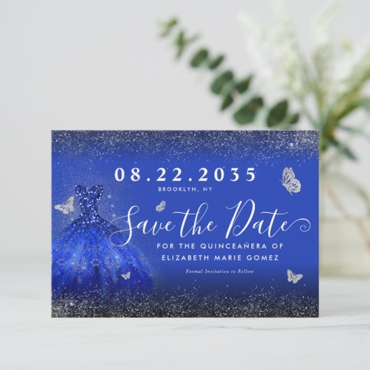 Save The Date Parties scintillant moderne Royal Blue Silver Gown (Debout devant)