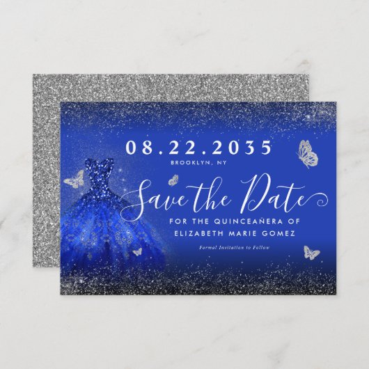 Save The Date Parties scintillant moderne Royal Blue Silver Gown (Devant / Derrière)