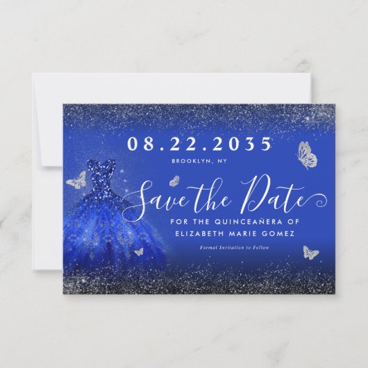 Save The Date Parties scintillant moderne Royal Blue Silver Gown (Devant)