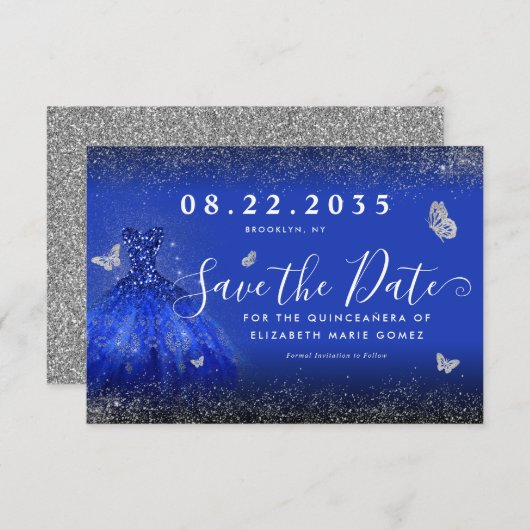 Save The Date Parties scintillant moderne Royal Blue Silver Gown (Devant / Derrière)
