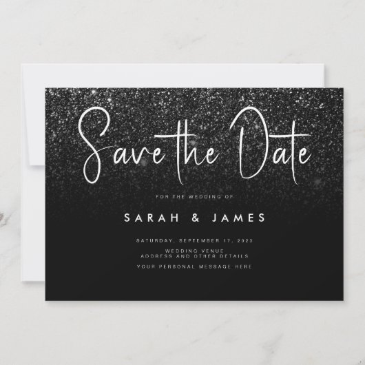 Save The Date Parties scintillant noire moderne Mariage chic Enr (Devant)