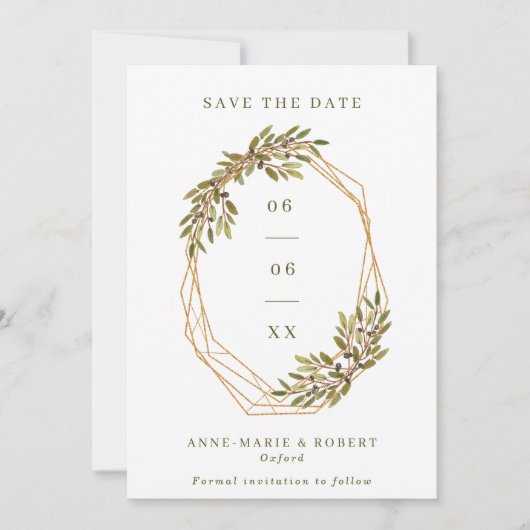 Save The Date Parties scintillant Olives & Feuilles Cadre Mariag (Devant)