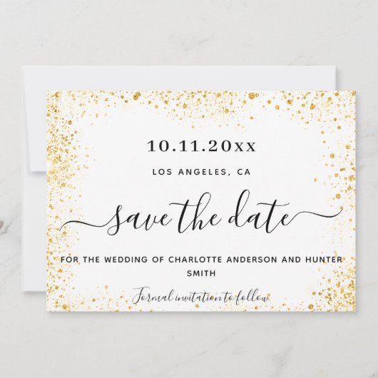 Save The Date parties scintillant or blanc mariage enregistrer l (Devant)