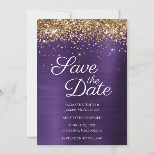 Save The Date Parties scintillant or brillant foncé violet ombre (Devant)