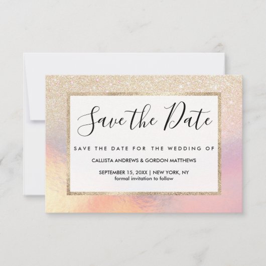 Save The Date Parties scintillant Or Chic Iridescente Holographi (Devant)