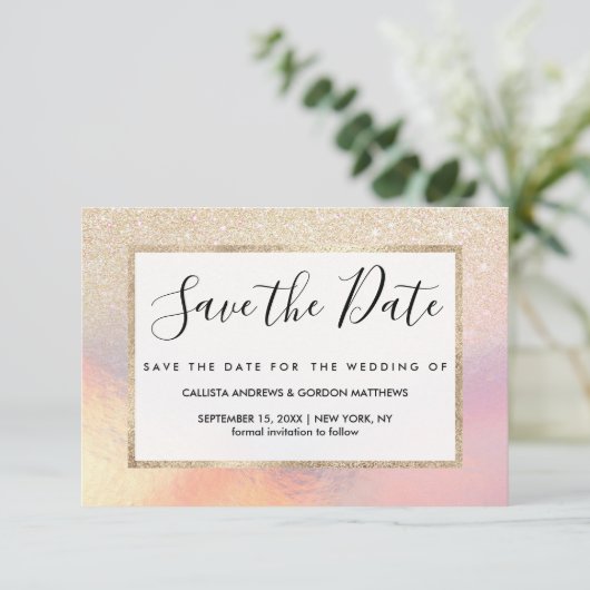 Save The Date Parties scintillant Or Chic Iridescente Holographi (Debout devant)
