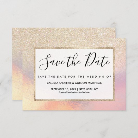 Save The Date Parties scintillant Or Chic Iridescente Holographi (Devant / Derrière)