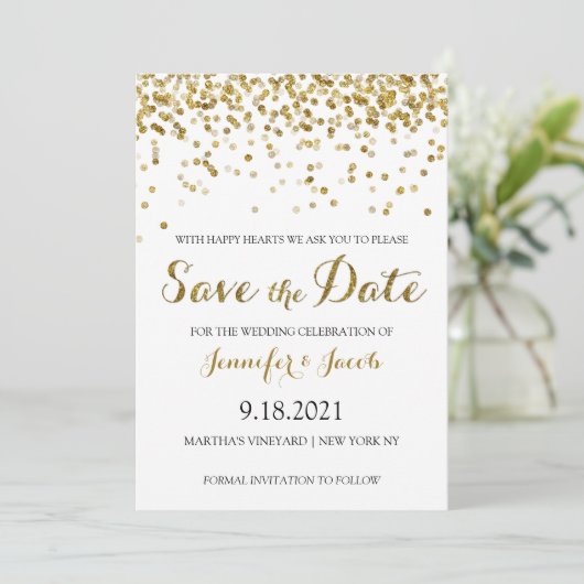 Save The Date Parties scintillant Or Confetti Enregistrer La Dat (Debout devant)