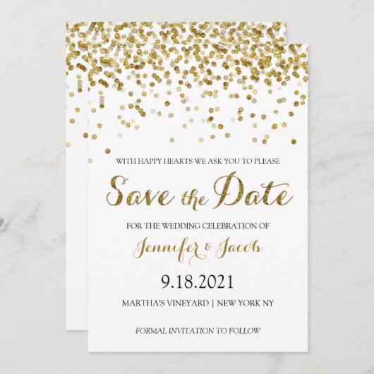 Save The Date Parties scintillant Or Confetti Enregistrer La Dat (Devant / Derrière)