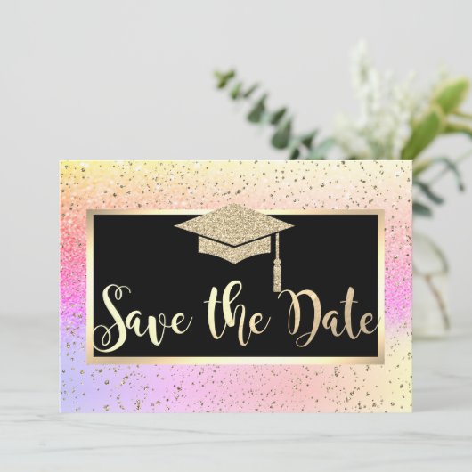 Save The Date Parties scintillant Or Ombre Graduation Enregistre (Debout devant)