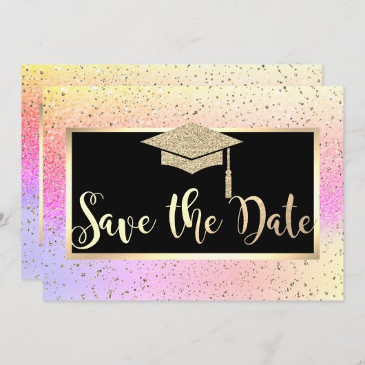 Save The Date Parties scintillant Or Ombre Graduation Enregistre (Devant / Derrière)