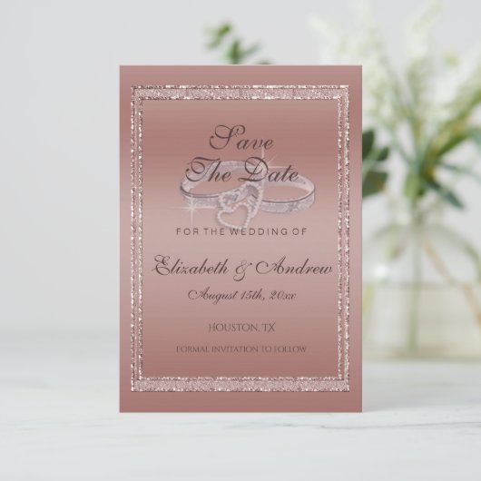 Save The Date Parties scintillant or rose et anneaux Mariage arg (Debout devant)