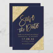 Save The Date Parties scintillant or script bleu marine enregist (Devant / Derrière)