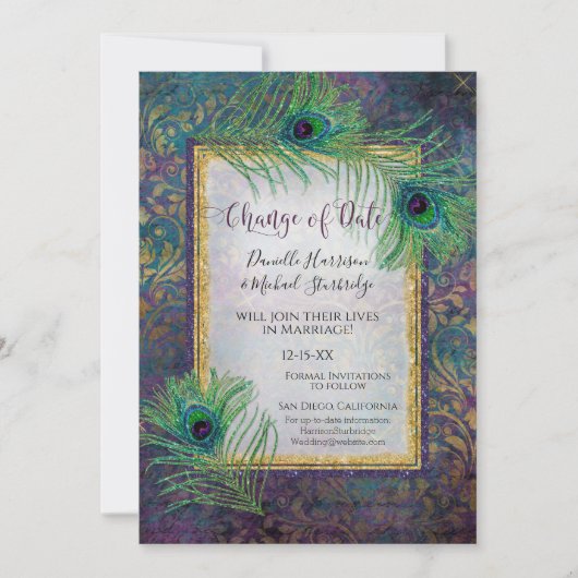 Save The Date Parties scintillant Peacock Feather Purple Photo D (Devant)