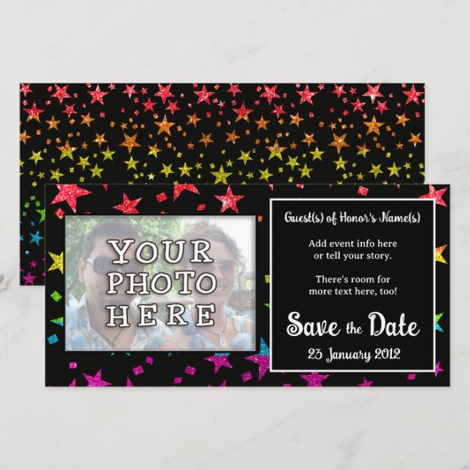 Save The Date Parties scintillant Rainbow Stars Gay Mariage Anni (Devant / Derrière)