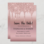 Save The Date Parties scintillant rose à goutte d'or Blush Pink  (Devant / Derrière)