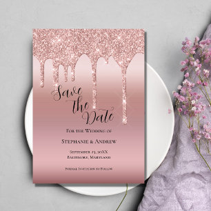 Save The Date Parties scintillant rose à goutte d'or Blush Pink