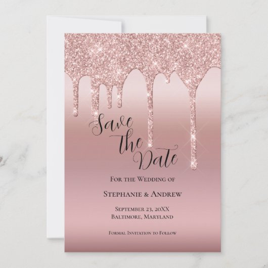 Save The Date Parties scintillant rose à goutte d'or Blush Pink  (Devant)