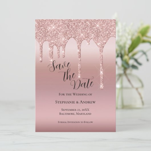 Save The Date Parties scintillant rose à goutte d'or Blush Pink (Debout devant)