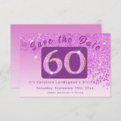 Save The Date Parties scintillant rose brillant pour 60e anniver (Devant / Derrière)