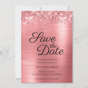 Save The Date Parties scintillant rose corail et Ombre Foil