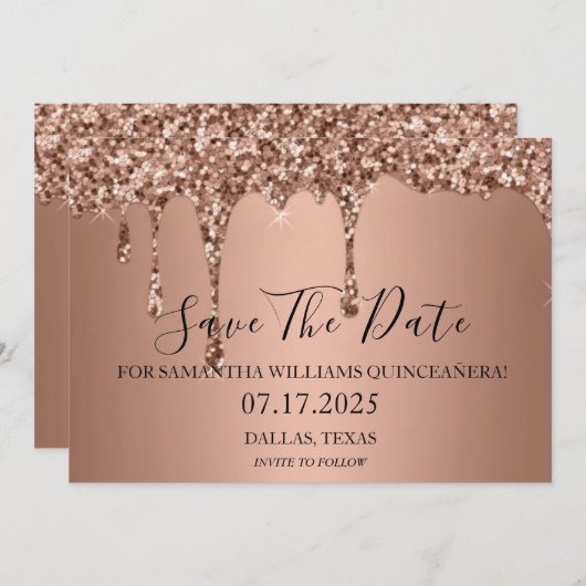 Save The Date Parties scintillant rose Gold Sparkle perche Quint (Devant / Derrière)