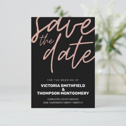 Save The Date Parties scintillant rose Noir tendance Mariage élé (Debout devant)