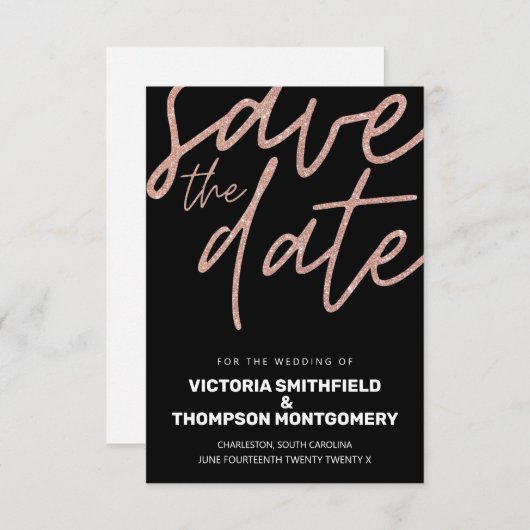 Save The Date Parties scintillant rose Noir tendance Mariage élé (Devant / Derrière)