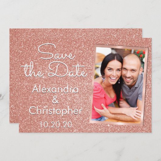 Save The Date Parties scintillant rose Rose Gold Mariage Enregis (Devant / Derrière)